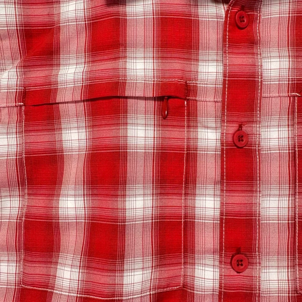 The North Face Mens Plaid Short‎ Sleeve Button Up Shirt Red White Outdoor M